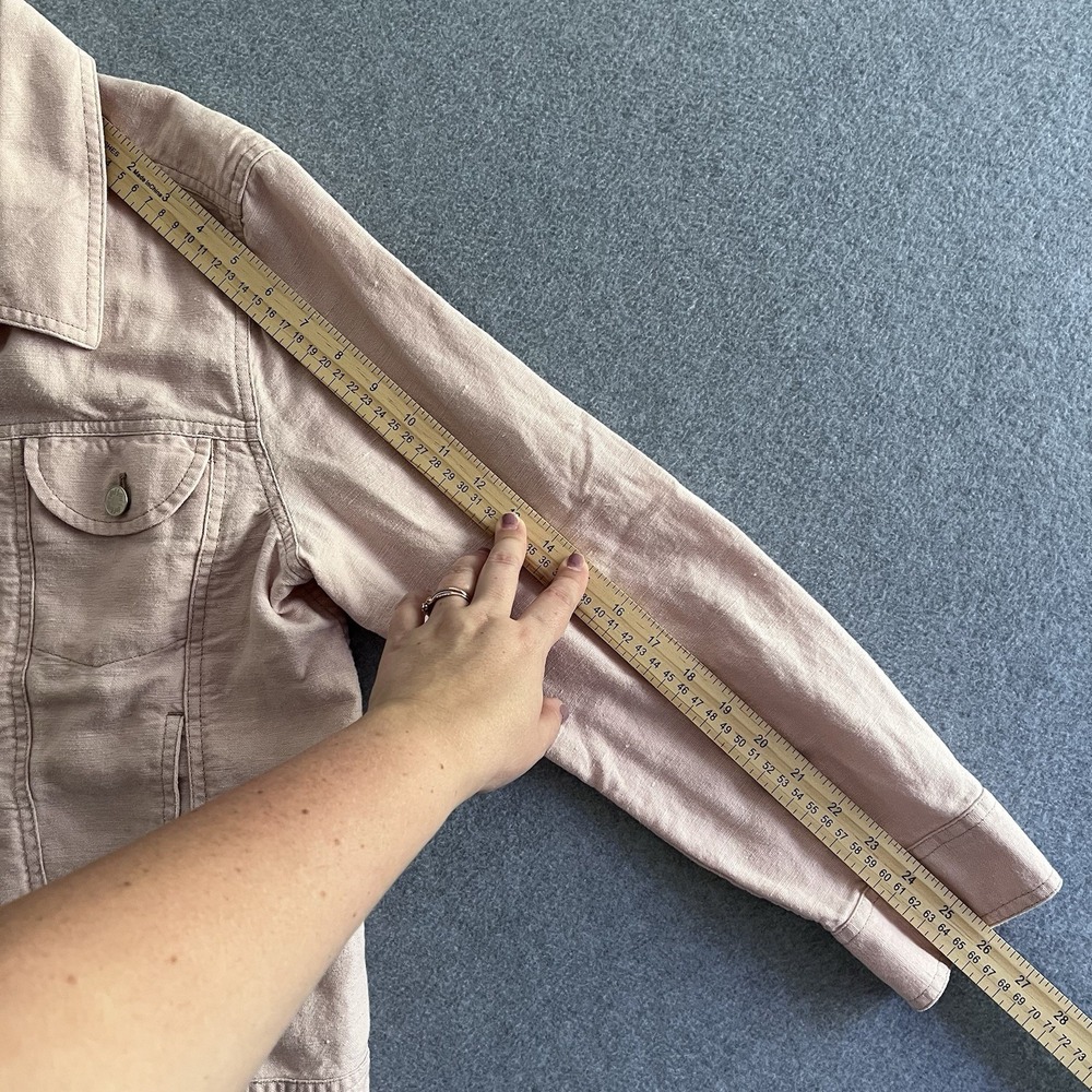 J. JILL COTTON LINEN LONG SLEEVE DENIM JACKET SIZE PM‎ PALE PINK BOHO COUNTRY CH - Picture 9 of 12